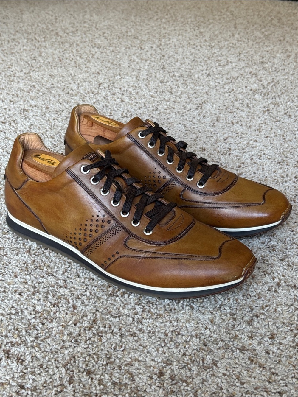 *Luxury* Magnanni Men’s Cristian Brown Antiqued Leather Dress Sneakers 11 M